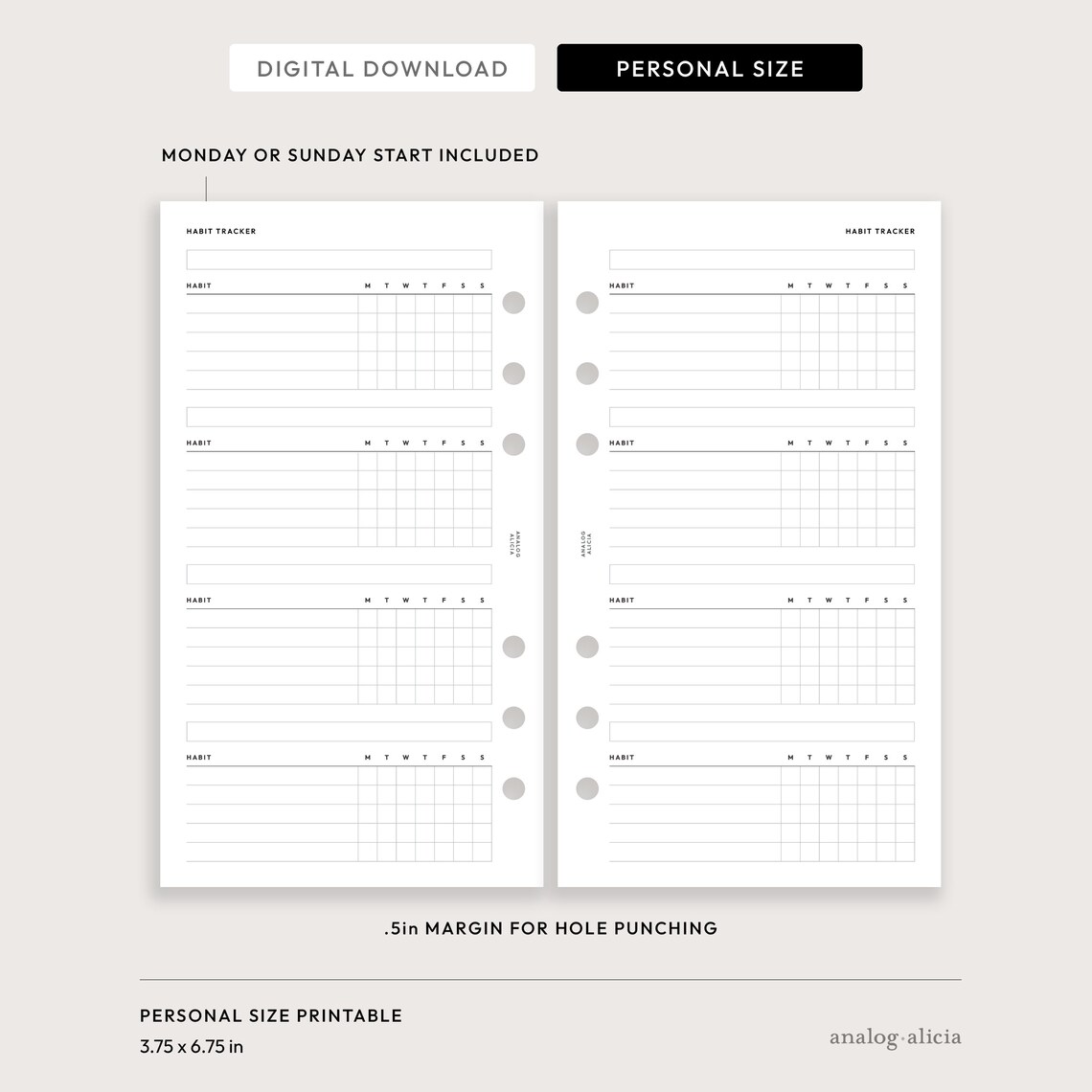 Personal Size Weekly Habit Tracker No.1 Printable Planner Insert ...