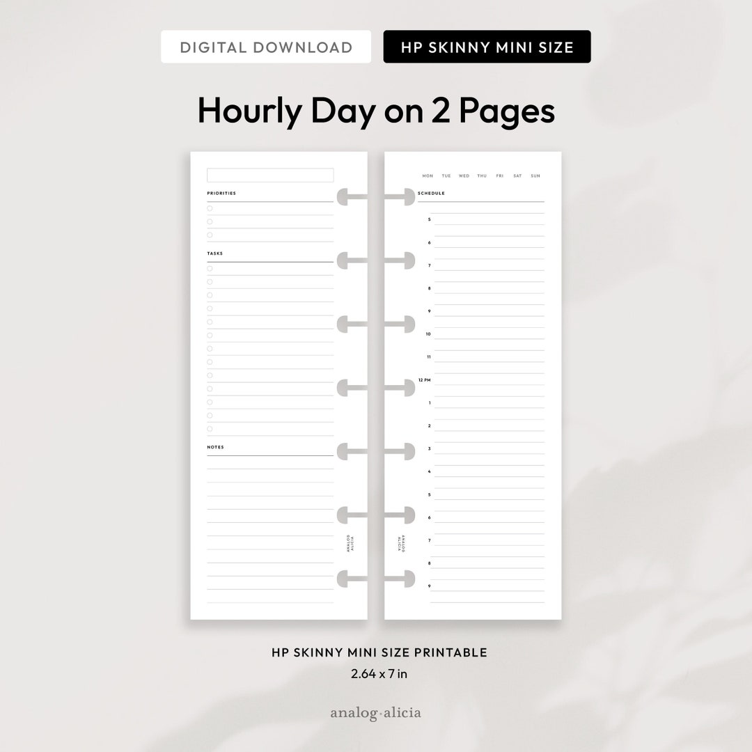 HP Skinny Mini Hourly Daily on 2 Pages Printable Planner Insert| Skinny ...
