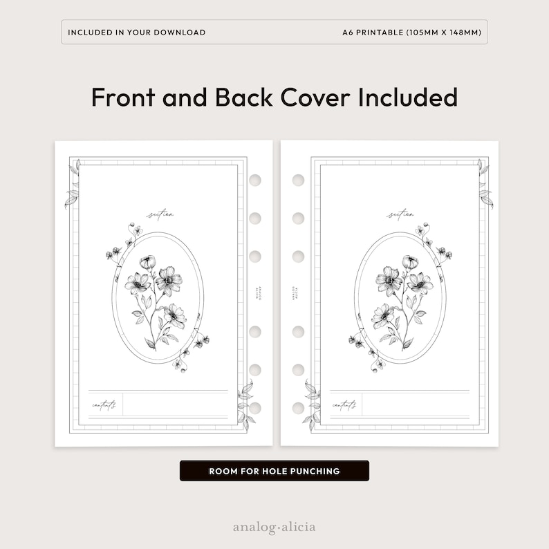 A6 Fillable Floral Section Covers and Editable Table of Contents ...