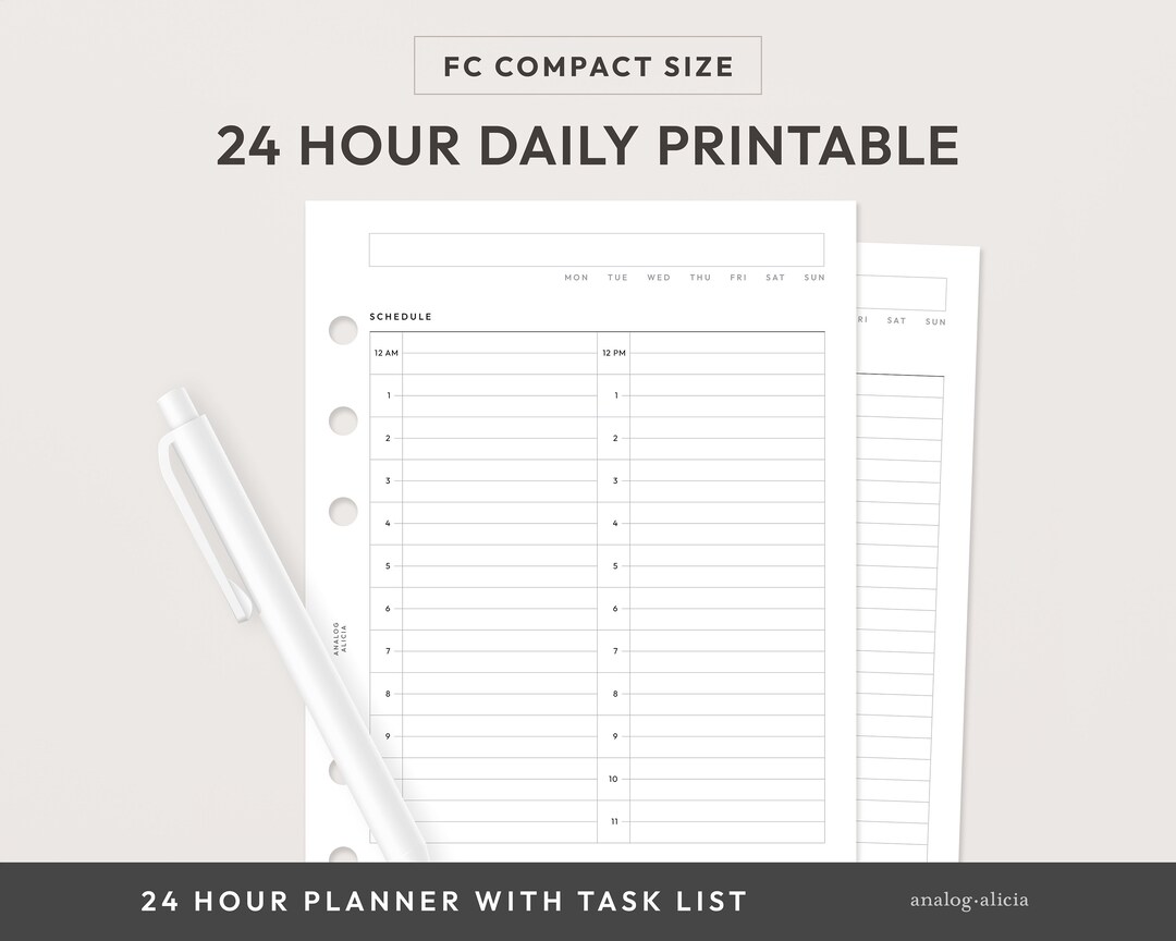 FCC 24 Hour Daily Printable Planner Insert | Hourly Time Blocking ...
