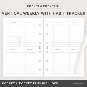 Pocket/Pocket XL Week on 2 Pages Vertical List Style Weekly with Habit Tracker Printable | Undated At A Glance Planner Insert | WO2P-02