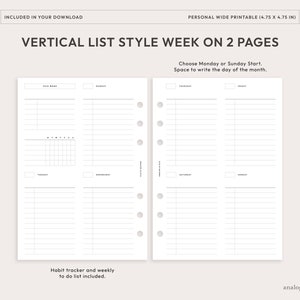 Personal Wide Week on 2 Pages Vertical List Style Weekly With Habit ...