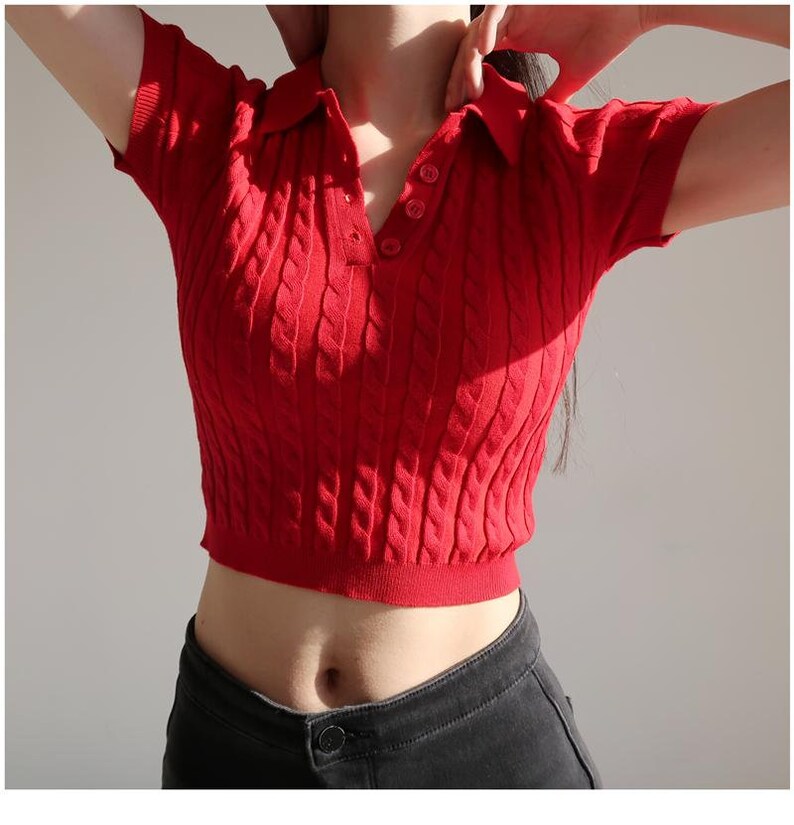 knitted polo crop top