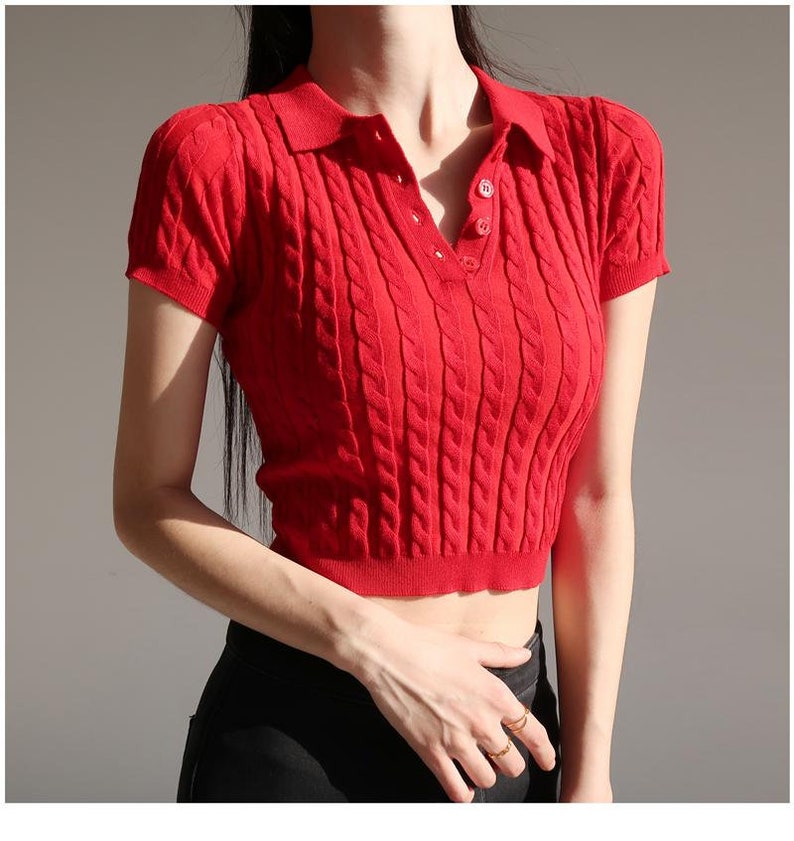 knitted polo crop top