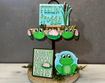 Frog tiered tray set, full set bundle, tier tray decor, spring decor