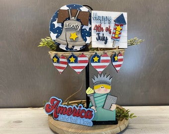 Lady liberty tiered tray, Full set or individual pieces available, summer decor, Fourth of July