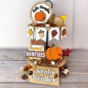 Fall harvest tiered tray, farmhouse style tray, seasonal decor, bundle or individual available