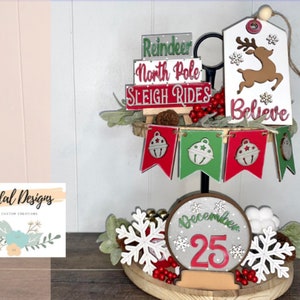 Christmas tiered tray, farmhouse style tray, seasonal decor, bundle or individual available, reindeer decor