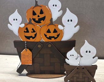 Cute ghost FULL AND MINI interchangeable basket, fall decor, seasonal, all baskets reversible, Halloween decor