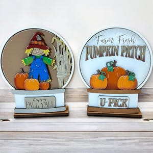 Fall interchangeable snowglobe, summer decor, interchangeable decor, scarecrown and pumpkin patch