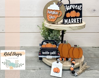 Fall pumpkin tiered tray, farmhouse style tray, seasonal decor, bundle or individual available