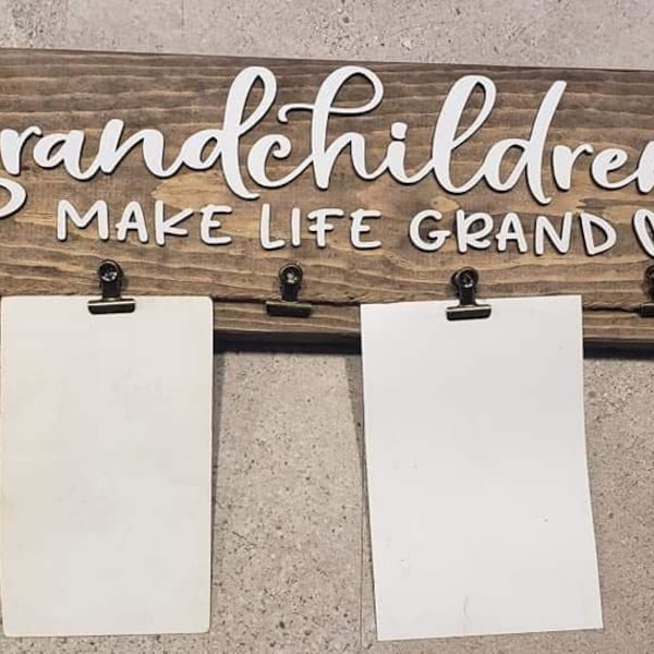 Grandchildren 3d picture display. Great Christmas gift. Mothers day gift. Grandkids sign. Handmade wood sign