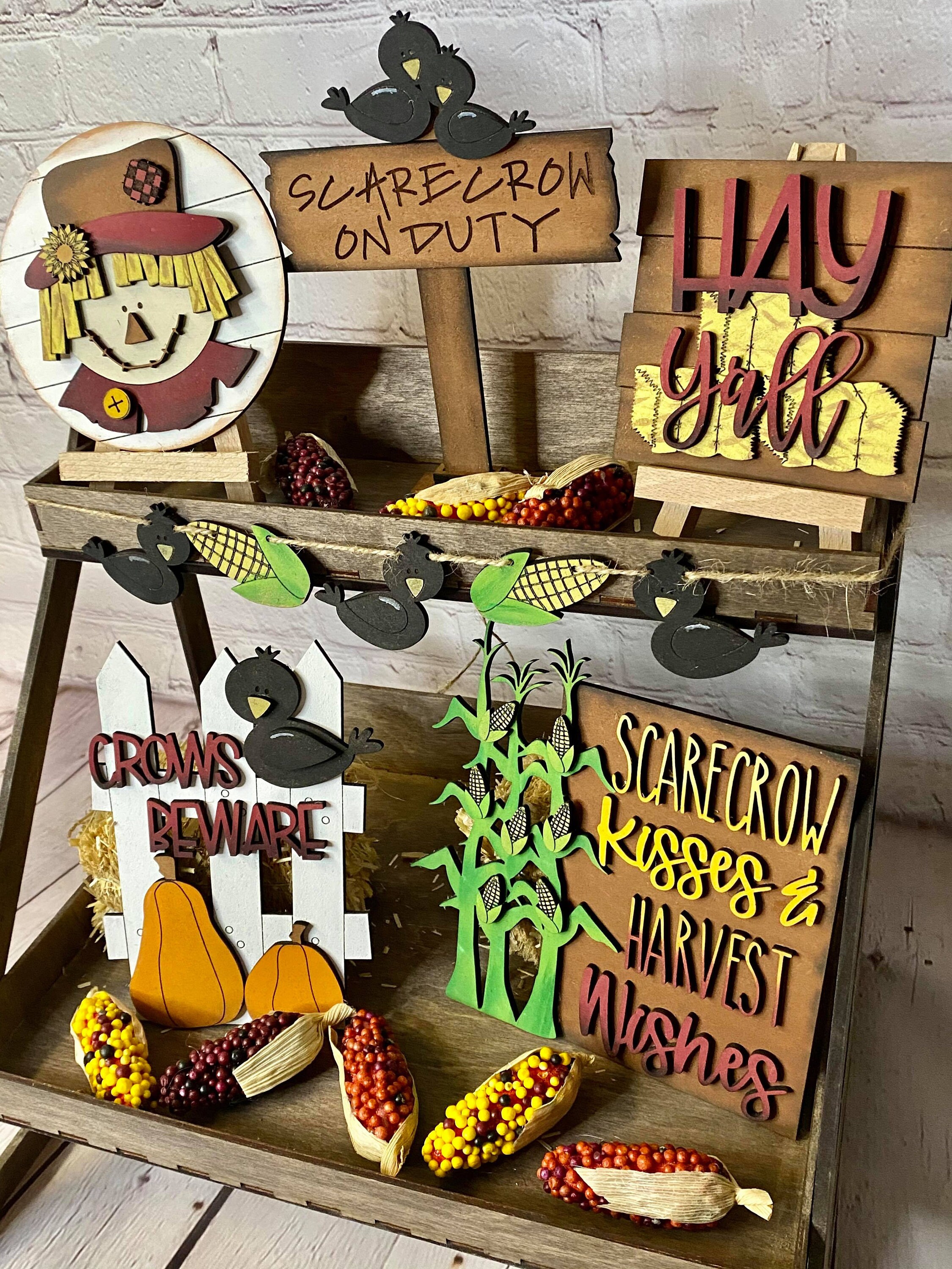 Scarecrow tiered tray set DIY blank also available tiered Etsy