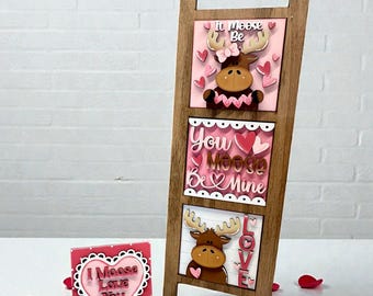 Full size Valentine's moose ladder inserts, seasonal decor, interchangeable signs