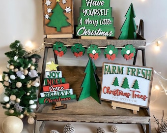 Christmas tree tiered tray, Christmas decor, tiered tray decor