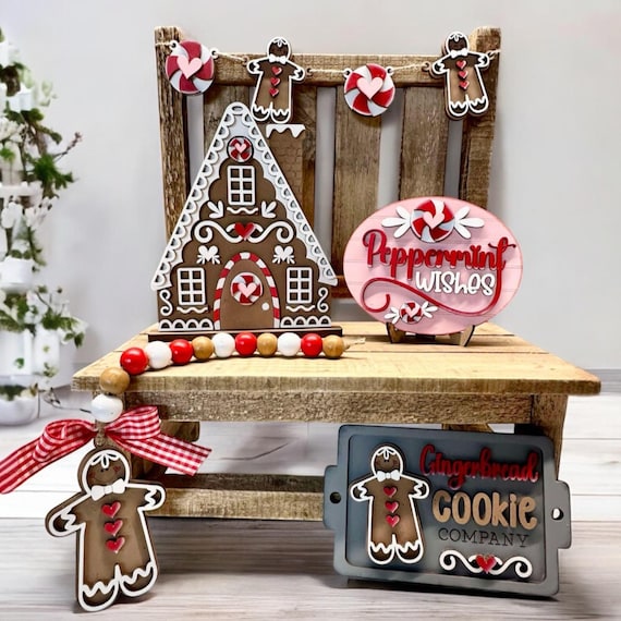 Gingerbread tiered tray set, winter decor, tiered tray decor, bundles available, christmas decor