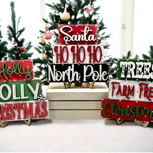 Christmas word stacker signs, farmhouse style tray, seasonal decor