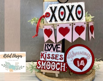 Valentine's Day tiered tray set, tiered tray decor, mini 3d signs, seasonal decor