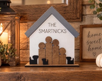 Personalized Family Name Sign, Custom Wood Family House, Family & Pet Sign, Personalized Home Decor, Wooden Family Gift, Housewarming Gift