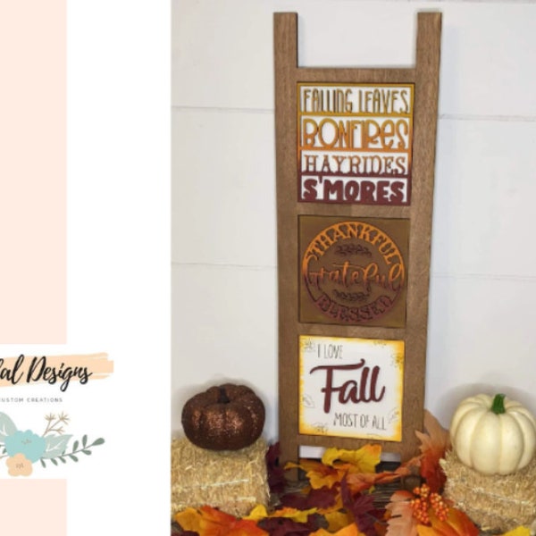 Full size Fall leaning ladder, interchangeable sign, farmhouse decor, ladder tiles, fall decor, housewarming gift