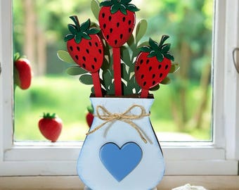 Strawberry interchangeable mug sticks, with or without holder, spring decor, mason jar interchangeable