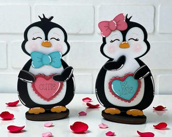 Standing valentine penguins, single or couple available, valentines decor, winter valentines