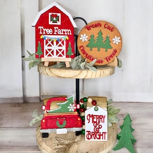 Tree farm tiered tray, farmhouse style tray, seasonal decor, bundle or individual available