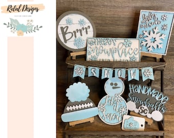 Snow tiered tray set, winter decor