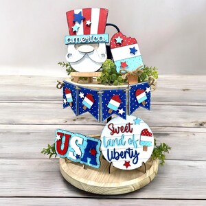 Patriotic tiered tray, Uncle sam tray, fourth of july decor, bundle or individual available