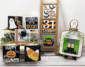 Full size Halloween leaning ladder. 3d sign, interchangeable sign, fall decor, farmhouse decor, ladder tiles