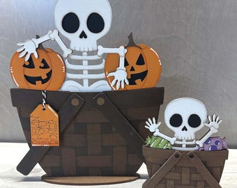 Skeleton FULL AND MINI interchangeable basket, fall decor, seasonal, all baskets reversible, Halloween decor