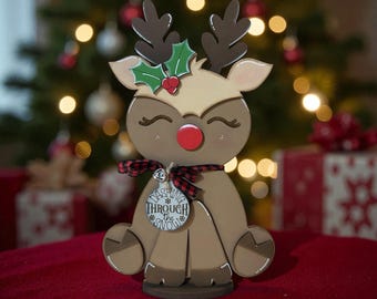 Sitting reindeer sign, winter and Christmas decor