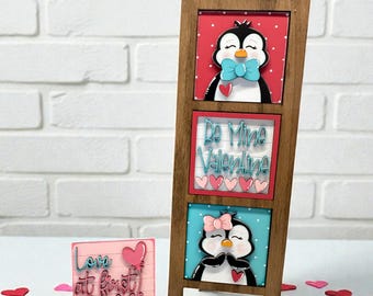 Full size Valentine's penguins ladder inserts, seasonal decor, interchangeable signs