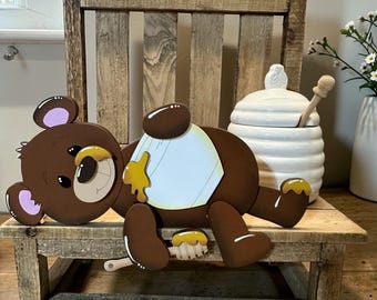 Bear and daisy shelf hanger, overhanging 3d sign, spring decor