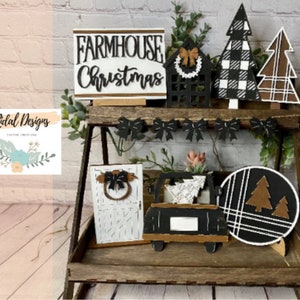 Farmhouse Christmas tiered tray set, tiered tray decor, paint night craft