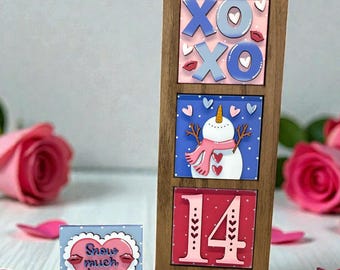 Full size Valentine's snowman ladder inserts, seasonal decor, interchangeable signs