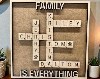 Family scrabble sign, custom home decor, personalized sign, housewarming gift