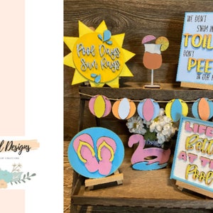 Summer tiered tray set, DIY also available, pool decor