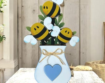Bee interchangeable mug sticks, with or without holder, spring decor, mason jar interchangeable