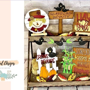 Scarecrow tiered tray, tiered tray decor, fall wood sign, fall Halloween decor