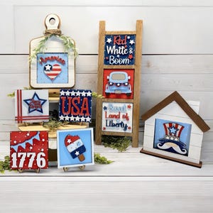Full size fourth of july leaning ladder, interchangeable sign, farmhouse decor, ladder tiles, summer decor, housewarming gift