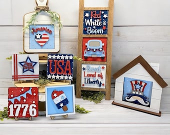 Full size fourth of july leaning ladder, interchangeable sign, farmhouse decor, ladder tiles, summer decor, housewarming gift