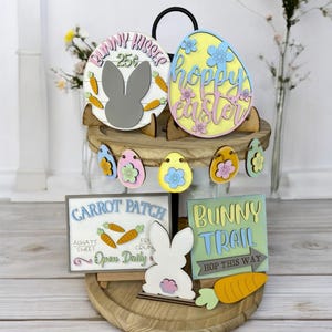 Easter tiered tray decor, bunny signs, mini sign set, 3d sign, bunny trail, carrot patch