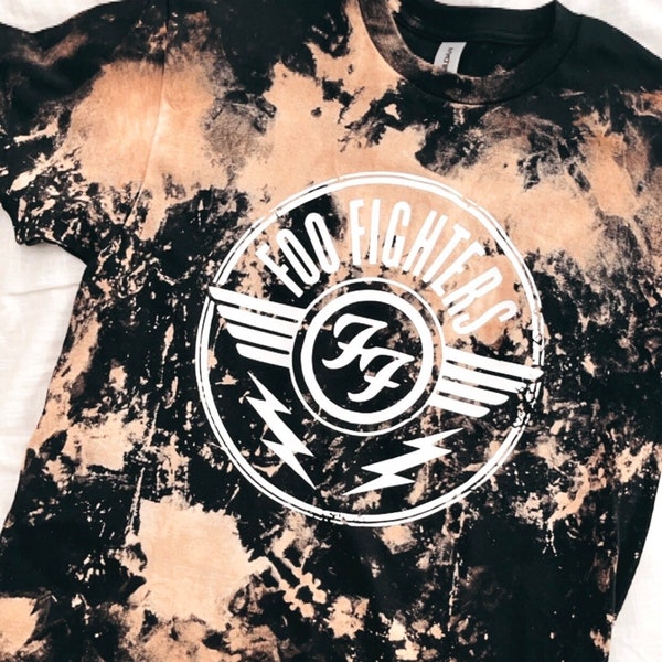 foo fighters rock band tee acid wash bleach reverse tie dye tshirt