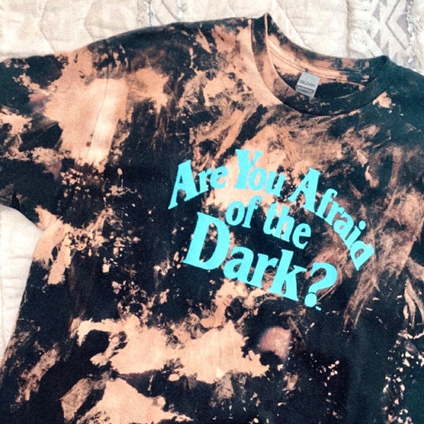 are you afraid of the dark ayaotd spooky scary nickelodeon 90's midnight society acid wash bleach reverse tie dye tshirt