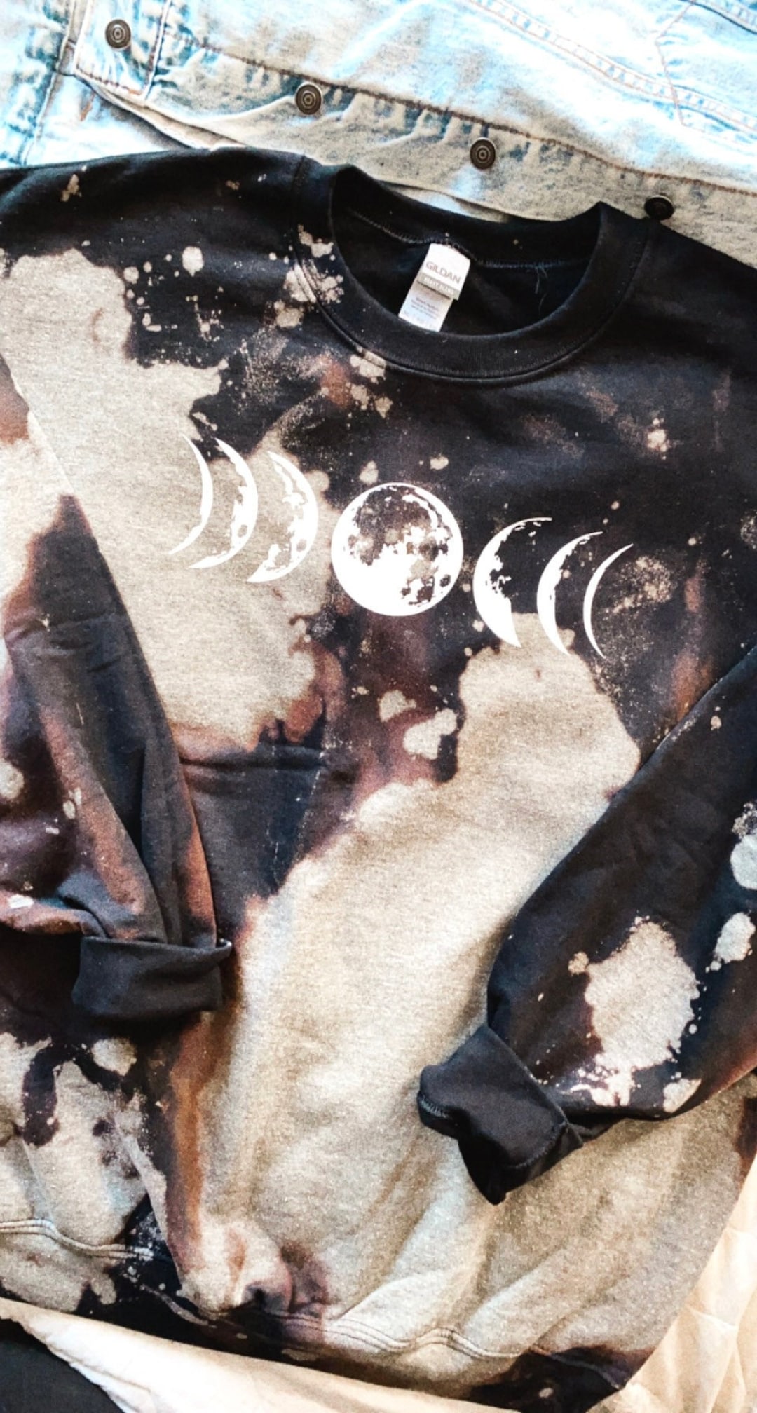 moon phase luna occult witchy stay wild moon child bleach crewneck sweatshirt