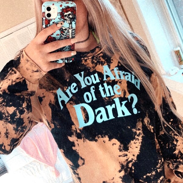 are you afraid of the dark ayaotd spooky scary nickelodeon 90's midnight society acid wash bleach reverse tie dye tshirt