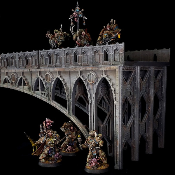 Gothic Citadel Bridge - 8 Pcs, 28mm Wargaming Tabletop Miniatures Terrain, DnD, D&D Sci-Fi Fantasy Sci-Fi War Games Scenery