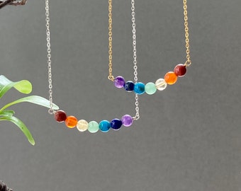 Chakra crystal necklace, Chakra necklace, Crystal bar necklace, multi coloured crystal necklace, Christmas Gift, Stocking Filler.