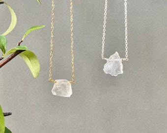 Clear Quartz Necklace, Raw Clear quartz, Crystal necklace, Quartz necklace, gift for her, Gift for Mum, April Birthstone.